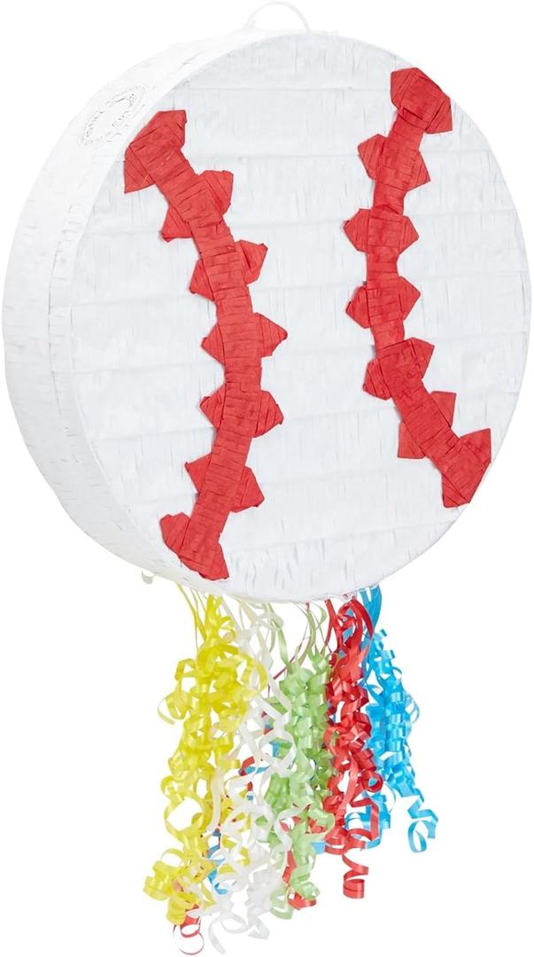 BLUE PANDA Pull String Baseball Pinata for Boys and Girls Sports Themed Birthday Party Decorations (Small, 12.75 x 3 Inches) - Baseball Party Games - Pull String Pinatas for Kids - Birthday Decoration