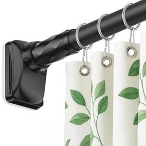 Shower Curtain Rod (27–47 Inch) Spring Loaded curtain rod, No-Drill, Non-Slip, Stainless Steel & Rust-Resistant Telescopic Pressure Mounted Curtain Rods for Bathroom, Window, Closet, Bedroom