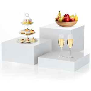 Bouiexye 3Pcs White Buffet Risers Acrylic Boxes Display Food Risers for Buffet Table Platter Parties Weddings Catering Dessert Collectibles Figures Show ( 6''x7''x8'')