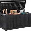 YITAHOME Large Deck Box 120 Gallon Resin Outdoor Storage Box with Slide-Locking Lid, Patio Storage Bin and Bench Seat for Outdoor Pillows, Garden Tools and Pool Supplies, Waterproof Lockable, Black