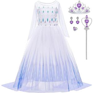 Elsa Costume for Girls Princess Elsa Dress Toddler Kids Halloween Cosplay Birthday Party Outfit White (4-5 Years)