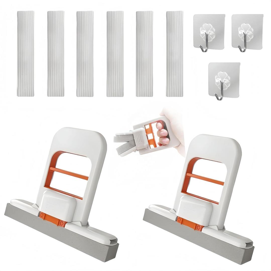 Mini Foldable Desktop Mop, Sponge Wet & Dry Mop, Portable Lazy Self-Squeeze, No Hand Wash for Bathroom, Kitchen, Desktop, Glass, Living Room, Car (2-Pack+6 Pads+3 Hooks)