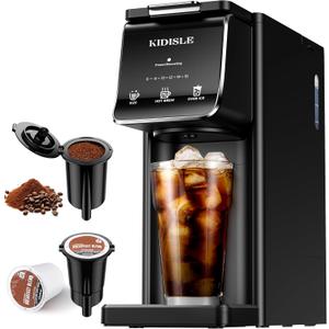 KIDISLE Hot & Iced Single Serve Coffee Maker for K Cup & Grounds, 616oz Brew Sizes, 40oz Water Tank, Reusable Pod Filter, Easy-to-Use, Black