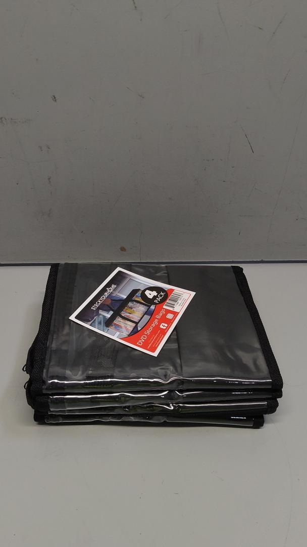 Stock Your Home DVD Storage Bags (Set of 4) Media Organizer Bag for DVDs, CDs, Blu Ray Disc, Movie Cases, VHS Box, Video Game Disks, Clear Plastic Holders with Carrying Handles and Zipper - Black 