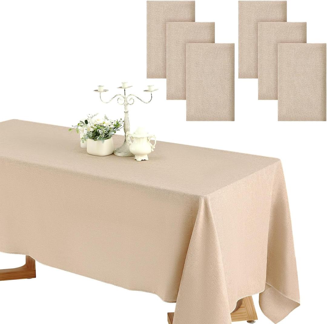 Preboun 6 Pack Wedding Rectangle Linen Tablecloth Bulk 60 x 102 Inch Polyester Faux Linen Tablecloths Washable Burlap Tablecloth for Birthday Farmhouse Dining Table Party (Natural Color)
