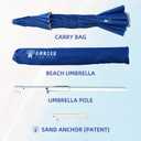 AMMSUN 8 Feet Large Beach Umbrella with Sand Anchor Heavy Duty High Wind Portable Outdoor Umbrellas UV 50+ Protection Air Vent Tilt Patio Garden Pool