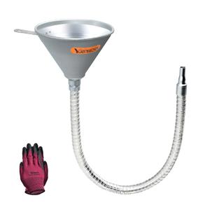 24.4" Steel Bendable Spout Funnel with Filter for All Automotive Oils, Metal Flexible Long Funnels for Automotive Use for Transmission Fluid, Diesel Fuel, and Other Liquids, with Gloves