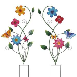 YEAHOME Garden Decor for Outside, 2 Pack 37“ Metal Butterfly Garden Stakes, Spring Wall Decor, Colorful Look & Personalities Flowers Yard Art for Outdoor Lawn Backyard Porch Patio Home Decorations