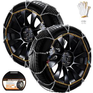 DEDC Snow Chains for SUV Tire Chains Compatible with Tesla MODEL Y Car 1 Min Quick Fit Chainsaw Reusable Universal Emergency Traction Chain Tire Width 215 225 235 245 255 275 - Set of 2 MS1520