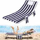 Mindsoft 1 Pcs Cover for Tanning Chair Lounge Chair Towel Cover Microfiber Chaise Lounge Towel with Face Hole and 3 Pocket for Sunbathing Outdoor Beach Pool Summer, 75.6 x 24.4 Inch (Blue)