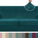 ZNSAYOTX Oversized Velvet 3 Piece Couch Cover with 2 Extra Large Seat Cushion Covers Stretch Sofa Cover for 2 Cushion Couch Thick Soft Loveseat Sofa Slipcover (Deep Teal), 72"-92"(2 Cushions)