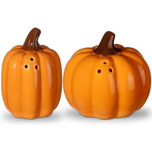 2 Pcs Fall Pumpkin Shaped Salt and Pepper Shakers 3 Inch Ceramic Salt and Pepper Shakers Set for Holiday Home Indoor Kitchen Decorations (Orange)
