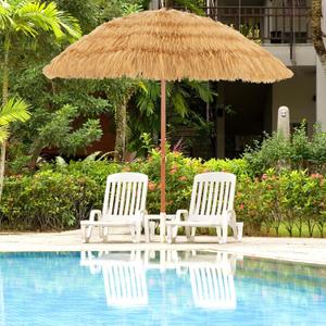 Tangkula 6.5Ft Tiki Patio Umbrella, Hawaiian Style Outdoor PE Grass Umbrella with Tilt Adjustment, 8 Ribs, Portable Thatched Beach Umbrella for Garden, Yard, Poolside
