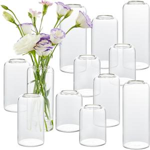 Bud Vases in Bulk Set of 12, Glass Small Vases for Flowers, Modern Cylinder Flower Vases for Wedding Centerpiece, Living Room Decorative, Home Decor (Clear)