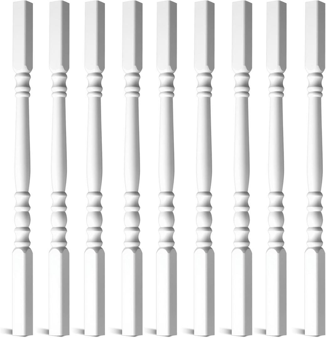 Yaocom 9 Pack Railing Spindles White Vinyl Deck Railings Colonial Style Deck Balusters for European Home Decorative Outdoor Stair Porch Fencing Railings (1 1/2" Sq X 32",Vinyl Railing)