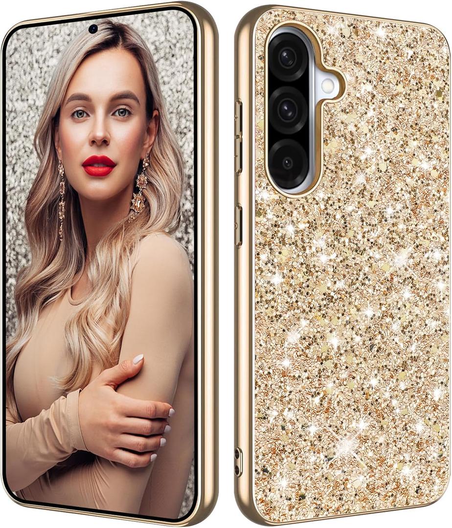 Galaxy A17 Glitter Case for Samsung Galaxy A17 5G Phone Case for Women Girls, Slim Ultra Thin Matte Back Shockproof Protective Cover for Samsung A17 5G, 6.7" Crystal Bling Case (Gold)