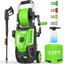4800 PSI Electric Pressure Washer- 4.0 GPM High Power Washer with 33FT Hose Reel, 4 Spray Tips and Soap Bottle for Car Washing, Fence Cleaning, Patio MaintenanceUpgraded(Green)