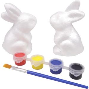 2 x Needzo Paint Your Own Easter Bunnies, Festive Springtime Crafts, Includes Foam Bunnies, Paint, and Brush, 3.5 Inches (Pack of 3)