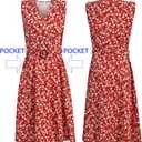 Women's Summer Floral Dress Sleeveless V-Neck Dress with Pockets - Fit and Stylish for Daily Wear (Red, L)