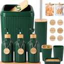 Bathroom Set 17PCS Bathroom Accessories with Trash Can 3PCS Lotion Soap Dispenser,Bathroom Accessories Set Green Bathroom Sets for Bathroom Decor