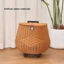 Portable Grocery Shopping Cart, Wicker-Style Rolling Basket with Handle
