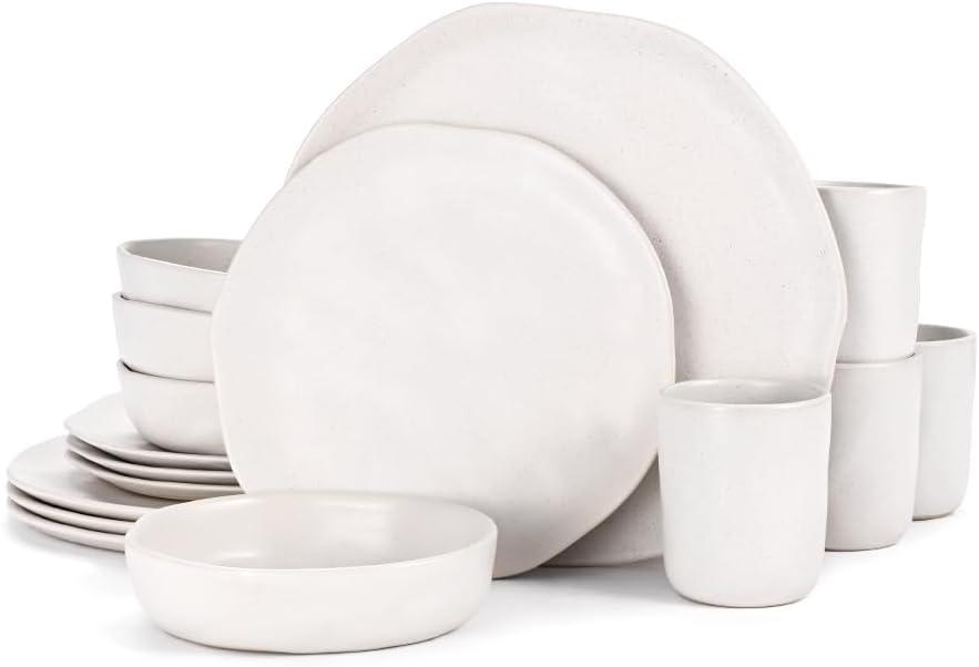 Cabtnca Modern Ceramic Dinnerware Sets for 4, 16 Pieces Stoneware Plates and Bowls Sets, Highly Chip Scratch Resistant, Microwave & Dishwasher Safe Dish Set for Home Kitchen, Speckled White