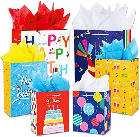 Birthday Gift Bag with Handle and Tissue Paper, 5 Pcs Gift Bags Assorted Sizes and Designs, Large, Medium, Small Size Birthday Gift Bag for Boys, Girls, 13”, 9” )