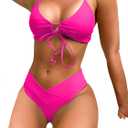 Meetall Women's High Cut String Triangle Bikini Set Swimsuits Sexy Bathing Suits 2 Piece (Medium, Pink)