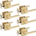 EHOMEWARE 6 Pack Gold Door Handles, Satin Brass Door Knobs Interior Privacy Function Without Keys, Bedroom Bathroom Door Levers Interior for Left or Right Handed Doors, Gold Modern Door Levers