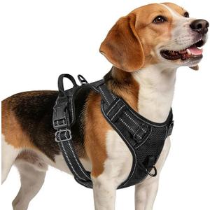 No Pull Dog Harness for Dog, Reflective Pet Vest with Front Clip, Adjustable Soft Padded Harnesses with Easy Control Handle for Training and Walking, Black