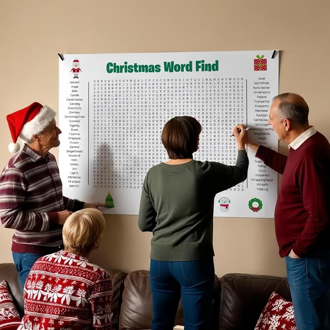 2 x 2025 New Jumbo Christmas Search Poster  Giant 36"x24" Wall Game, Poster-Size Word Search, Large Holiday Activity Giant for Families