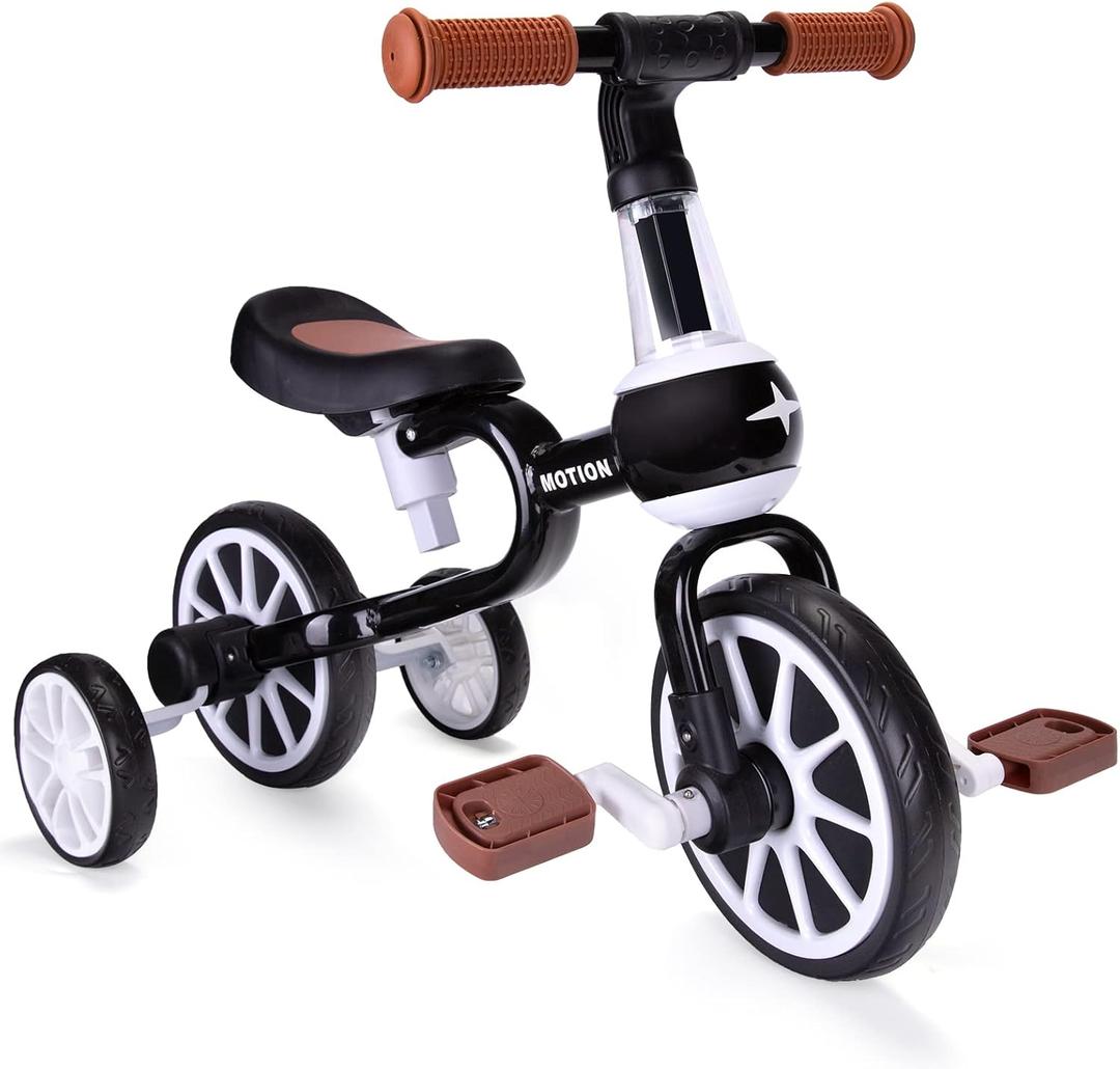 XIAPIA 3 in 1 Toddler Bike for 2-4 Year Old Girl Boy, Kids Tricycle with Adjustable Seat, Detachable Pedal and Training Wheels, Baby Balance Bike Trikes Riding Toys, Kids Chirstmas Birthday Gifts Pink (Black)