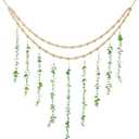 Hanging Eucalyptus Boho Wall Decor Large Boho Bedroom Wall Hanging Wooden Bead Garland Artificial Eucalyptus Natural Greenery Decoration, 36 x 36 Inch