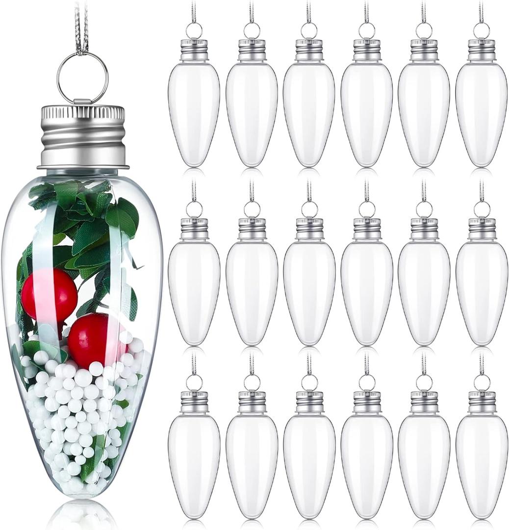 90 Pack Christmas Fillable Light Bulb Ornament Clear Plastic Christmas Ornaments with 1 Roll Silver Rope Hanging Decoration for DIY Crafts Tree Candy 3 Inch