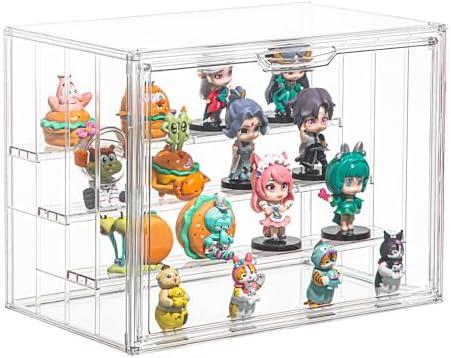 Clear Acrylic Display Case for Figures 4 Layer Figure Display Shelf with 3 Movable Plate Stackable Display Box with Magnetic Door for Collectibles 1 Pack
