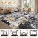 Washable Rug 12x15 Area Rugs for Living Room: Modern Abstract Neutral Soft Carpet for Bedroom Dining Room Under Kitchen Table Home Office Decor - Black Glod