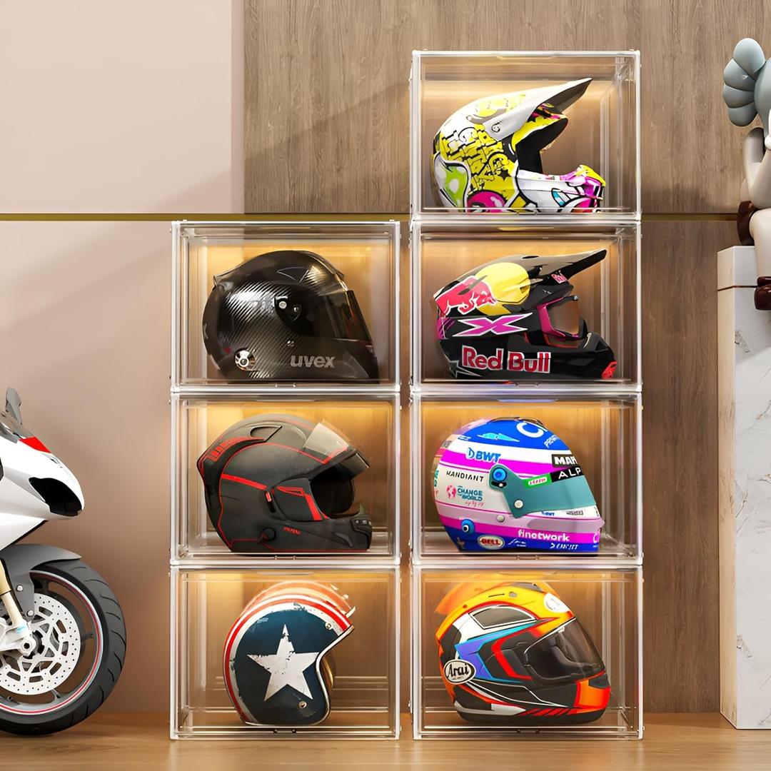 Clear Stackable Plastic Storage Bins with Lid, Dustproof Display Cases, Extra Large Figures Collectibles Showcase, Boot & Shoe Boxes, Helmet Protection Organizer (Transparent, XL-3 Pack)