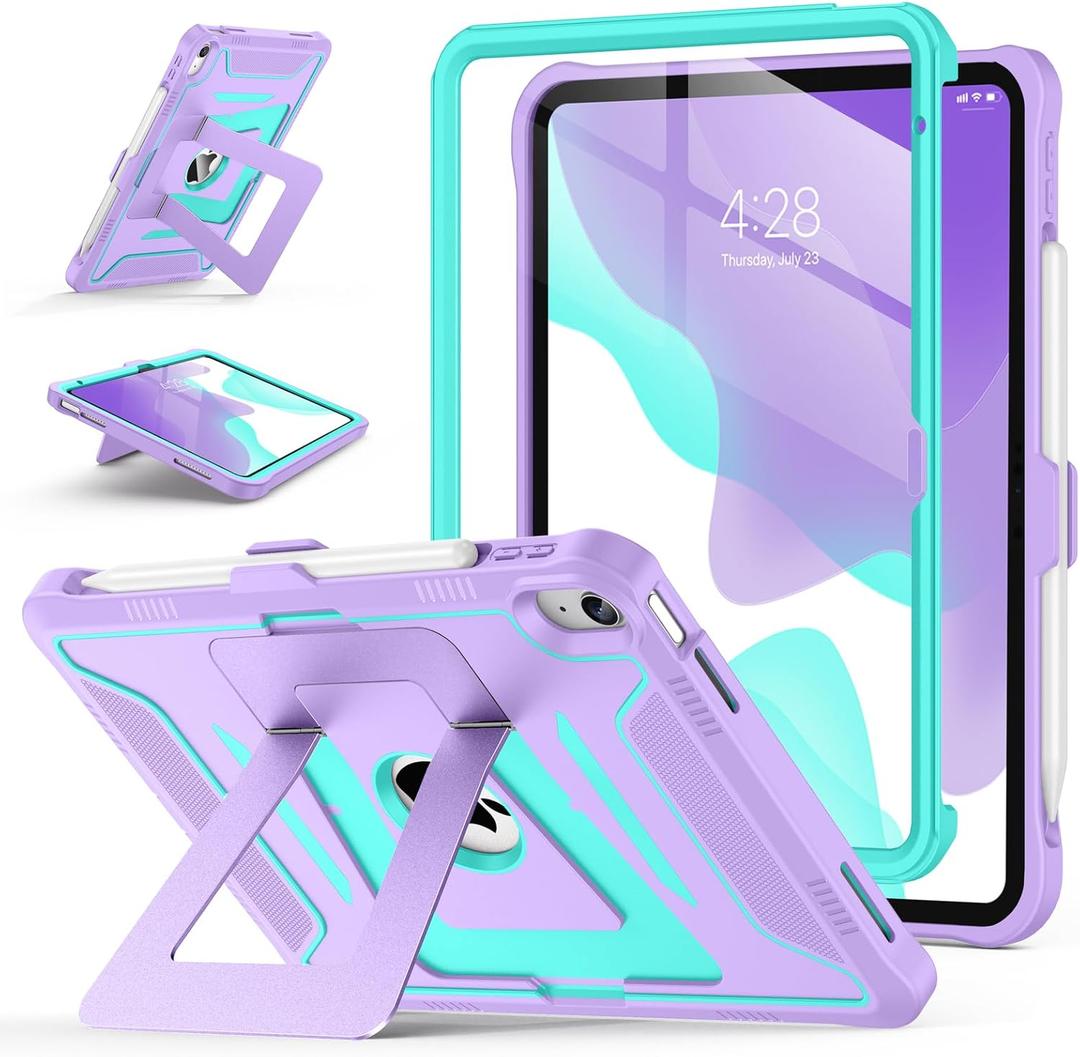 Soke Case for iPad (A16) 11th Generation 11-Inch 2025 /10th Generation 10.9-Inch 2022, with Screen Protector and Multi-Angle Kickstand, Rugged Full Body Heavy Duty Protective Cover - Purple Green