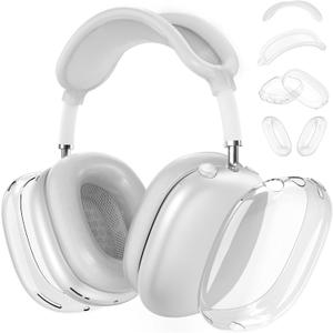 [4 in 1] Silicone Case Cover for AirPods Max Headphones,Clear Soft TPU Ear Cups Cover/Ear Pad Case Cover/Headband Cover for AirPods Max (2024/2020),Transparent Accessories for AirPod Max (USB-C),White