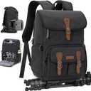 RAINSMORE Camera Bag Backpack for DSLR/SLR Mirrorless 15.6 Inch Laptop Camera Back Pack for Photographers Anti-Theft Photography Bags Case with Tripod Holder & Rain Cover, Black