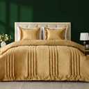 MUSSEL Bedding Comforter Set Queen Size 3 Pieces-Luxury Shiny Gold Striped Lightweight Bedroom Comforter Queen Size,Soft Velvet Bed Set with 2 Shams