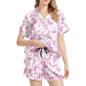 Womens Pajamas Set 2 Piece Satin Short Sleeved Pjs Button Notch Collar Loungewear Party Sleepwear Sets