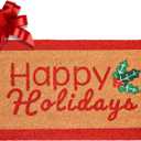 MAINEVENT Happy Holidays Door Mat Outdoor 30x17 Inch, Holiday Doormat for Covered Outside Area, Coir Welcome Mat w/Anti-Slip PVC Backing