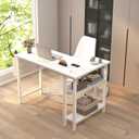 Lufeiya White L Shaped Computer Desk with Power Outlet Shelves, 40 Inch Small Reversible Corner Desk for Small Space Home Office, L-Shaped Desk PC Desks, White