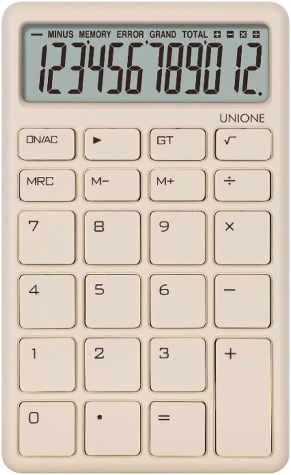 UNIONE Pocket & Desktop Beige Calculator with a Bright LCD, Dual Power Handheld Desktop. Color. Business, Office, High School