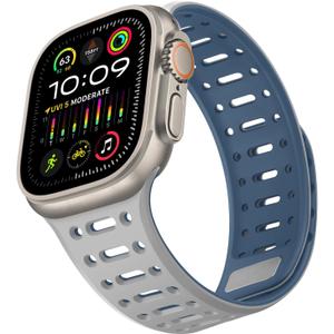 Compatible with Apple Watch Band 49mm 46mm 45mm 44mm 42mm 41mm 40mm 38mm, Magnetic Silicone Sport Breathable Strap for iWatch Ultra 3/2/1 SE3 Series 11 10 9 8 7-1 (49/46/45/44/42, Gray/Blue)