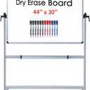 VIZ-PRO Double-Sided Magnetic Mobile Whiteboard 44 x 30 Inches, Aluminium Frame and Stand, with 12-Count Markers