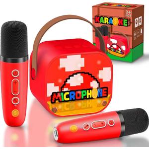 Pixel Super Bro Birthday Party Decoration Toys mini Karaoke Machine for Kids Boys Toys Age 4-6 Toys for Boys Birthday Gifts for 4 5 6 7 8 9 10 Years Old Boy Toys Age 6-8 with 2 Microphones
