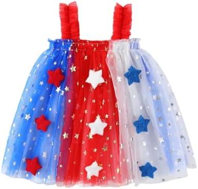 Pack of 2 Toddler Baby Girl 4th of July Dress Kid Girls Star Sequin Layered Tulle Tutu Dresses Patriotic Wear Clothes 1-6 Years
