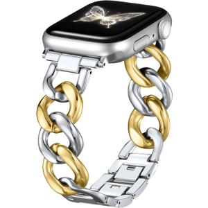 DaQin Gold Band Compatible with Apple Watch Bands for Women 40mm 38mm 41mm 42mm 44mm 45mm 46mm, Metal Chain Link Steel Replacement Accessories Bracelet for iWatch Bands Series 11 10 9 8 7 6 5 4 3 2 1